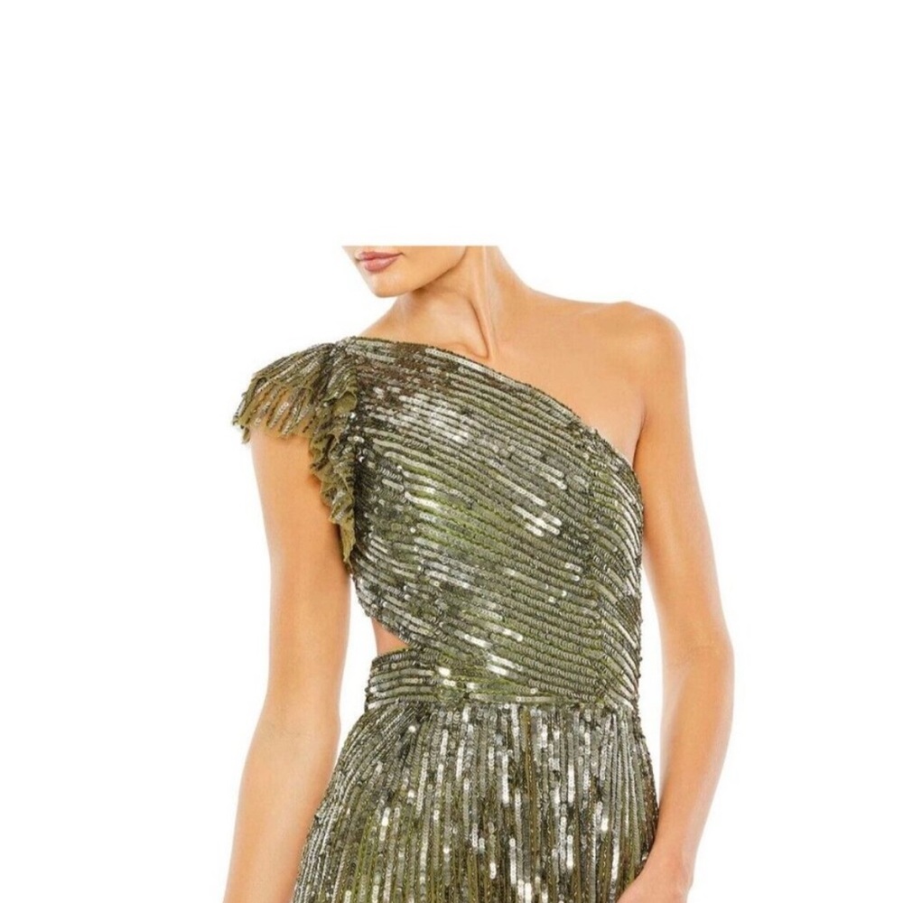 Mac Duggal SOLD OUT One-Shoulder Olive Green Sequin Dress